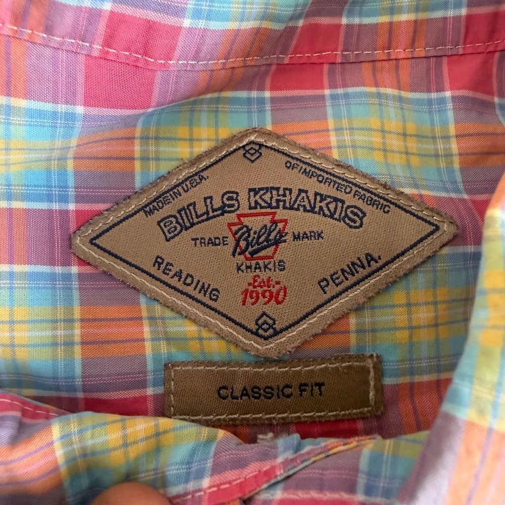 Bills Khakis Sport Shirtings Button Down Men Large Classic Fit Pink Plaid Madras - Picture 5 of 9